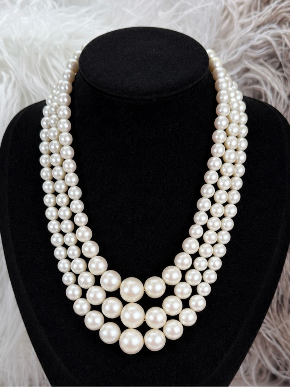 Vintage Japan, three strand Cream Pearl Necklace